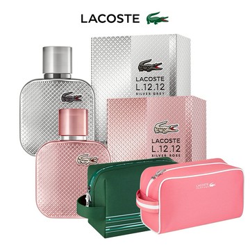 【LACOSTE】經典流光男女對香-經典銀灰淡香精50ml+經典流光玫瑰淡香精50ml(贈盥洗包)快速出貨