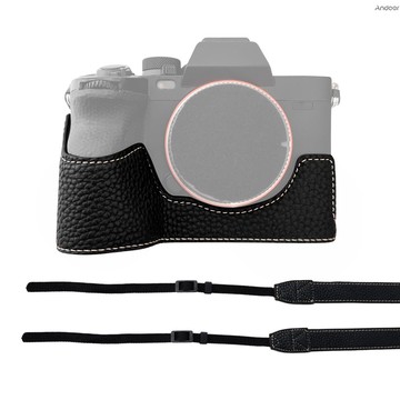 相機套相機半套相機半套相機機身底套 PU 皮革半相機套帶肩帶開口底部和手柄設計相機保護套 Replacementme C