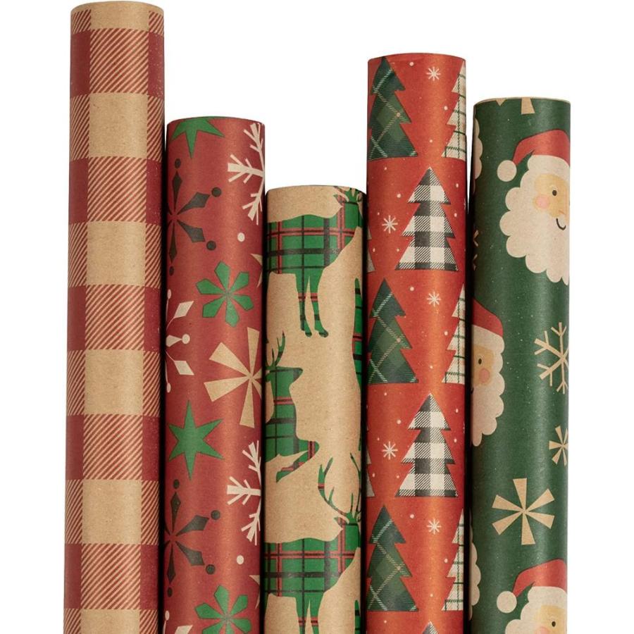 JAM PAPER Assorted Gift Wrap Christmas Kraft Wrapping Paper 125 Sq Ft T