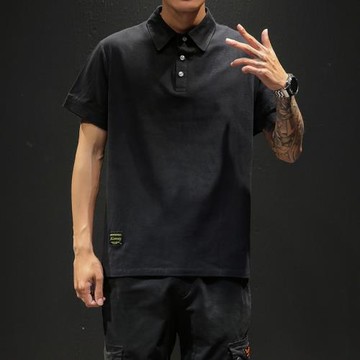 夏季日系貼標POLO衫男士韓版潮流大碼寬松短袖T恤胖子潮牌半袖短t