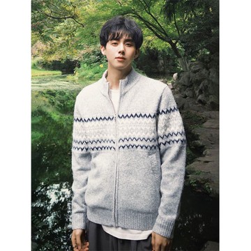 時尚潮流提花毛衣男秋冬新款休閒寬鬆保暖氣質上衣男