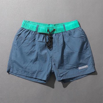 短褲男運動休閑三分褲速干寬松跑步健身內襯沙灘褲撞色腰帶游泳褲