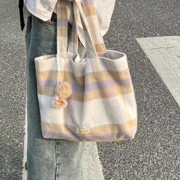 單肩包🍋秋冬毛絨絨nothe case「紫芋泥」原創簡約羊毛格紋腋下單肩女包秋冬通勤百搭 女生韓系秋冬穿搭通勤包 時尚