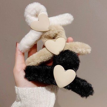 兔毛愛心亞克力抓夾后腦勺盤發鯊魚夾女簡約時尚發卡秋冬新品發飾