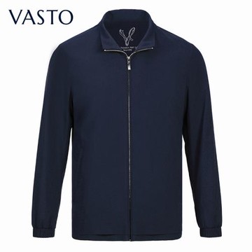 VASTO免燙深藍色翻領防風夾克