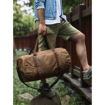 經典復古旅行包復古防水戶外大容量斜挎蠟染帆布圓筒摩旅旅行袋