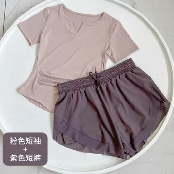 🌟人氣嚴選套裝瑜伽訓練健身女夏季速幹短袖短褲褲晨跑步運動專業吸汗瑜伽服