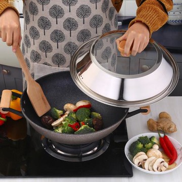 金貍貓鍋具32cm34cm麥飯石炒鍋不粘鍋無油煙家用平底鍋電磁爐通用