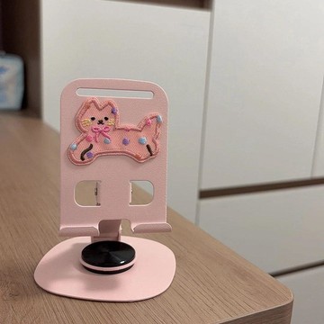 可爱粉色猫咪手机支架 360°旋轉金屬支架 可愛貓咪造型 貓咪造型 金屬支架 支架 旋轉支架  桌面支架 超能承重支架