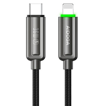 AIDOGA 艾迪伽 Type-C TO Lightning PD充電傳輸線 智能斷電補電 閃極系列  槍黑  120cm  1條