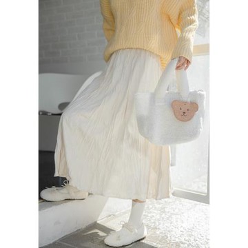 小清新杏色肌理感褶皺半身裙搭毛衣春季新款韓系甜美時髦洋氣長裙