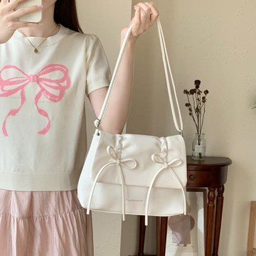 甜美蝴蝶結包包女2024新款潮單肩斜挎包少女大容量通勤學生托特包