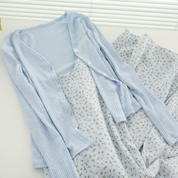 溫柔碎花吊帶連衣裙夏季新款針織開衫外套中長裙洋氣時尚套裝