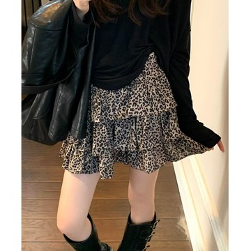 杏♥️現貨秒出售完不再【JinG】豹紋辣妹*鬆緊腰迷你蛋糕裙(內有安全褲)♥️蓬蓬裙 迷你裙 蛋糕裙 半身裙 高腰裙