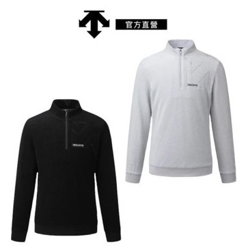 【DESCENTE】GOLF 迪桑特 Tech-Wool 男士 半拉鍊防風長袖上衣 高爾夫球上衣 (黑色/灰色)