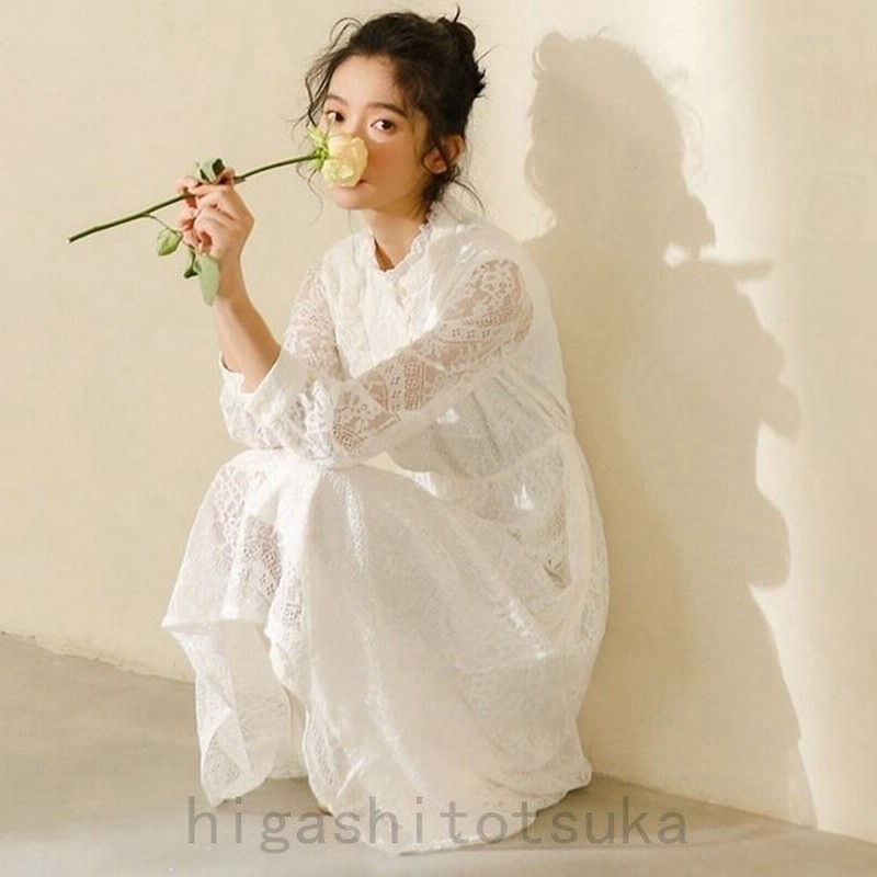 レディースワンピース白ワンピース総レースワンピレースワンピース花柄刺繍膝下丈長袖 通販 Lineポイント最大0 5 Get Lineショッピング