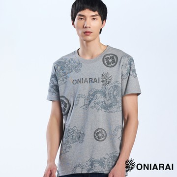 【買1送1】萬獸鬼武群龍家徽短TEE(灰) - BLUE WAY 鬼洗い