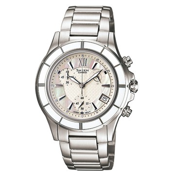 CASIO SHEEN系列 極光盛宴都會陶瓷晶鑽腕錶(白)