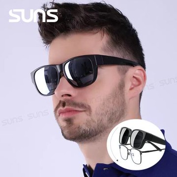 【SUNS】休閒偏光太陽眼鏡 經典霧黑水銀 超輕量 抗藍光+抗UV400/防眩光/可單戴/可套式