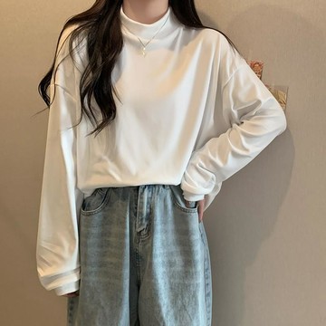已售9642件💖赤道少女 基礎款打底衫 素色 高領打底衫 長袖T恤女 內搭 寬鬆百搭 長袖上衣女 發熱衣 衣服女