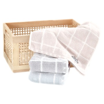 星紅織品 日系格子可愛貓咪圖案純棉毛巾 73x33公分 3入/組  藍色/粉色/灰色  1組