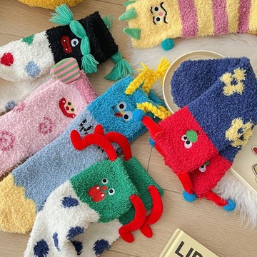 新款保暖中筒睡眠搞怪地板襪搞怪小丑襪室內珊瑚絨襪子女冬季