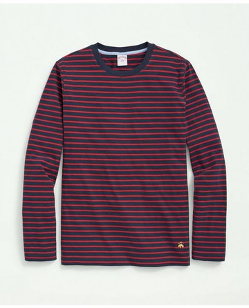 Brooks Brothers Men's Cotton Crewneck Striped Long-Sleeve T-Shirt | Red/Navy | Size XS