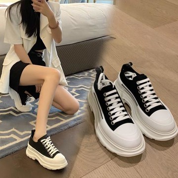 麥昆百搭帆布鞋女2025夏季增高厚底小白鞋情侶老爹鞋低幫運動鞋女