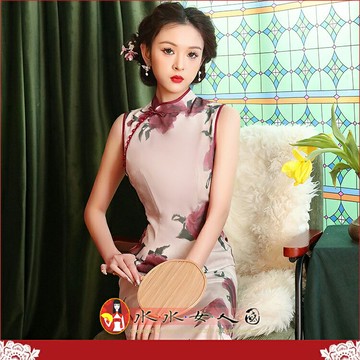 新中式印花長旗袍新款女夏改良年輕款少女民國風無袖長款連衣裙洋裝日常顯瘦-嫣然盼-水水女人國