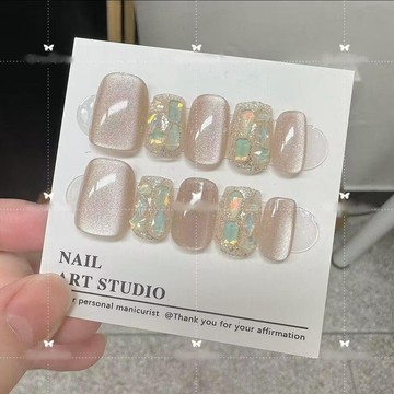 🎀台灣出貨🎀 (短款)肉桂貓眼 穿戴美甲粉色時尚溫柔氣質顯白穿戴美甲可拆卸