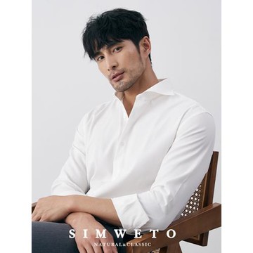 2025春秋新款 休閑商務男士白色襯衫一字領帶彈力紳士長袖襯衣