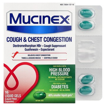 Mucinex, 咳嗽和胸悶，速釋，16 粒液體凝膠