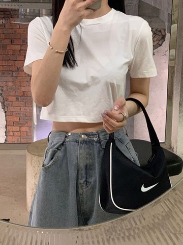 純棉白t甜酷薄款短袖T恤女夏裝高腰露臍半袖夏季辣妹白色短款上衣