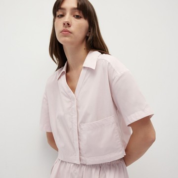 HUNDR. 天絲棉麻開領短版襯衫 - 冰河灰-L