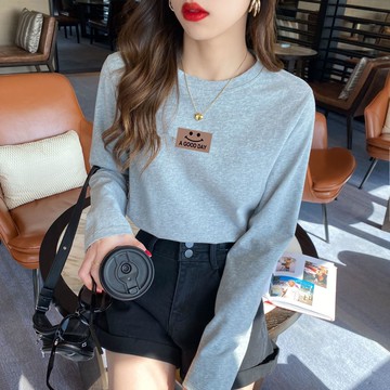 長袖打底寬松印花圓領百搭初秋季韓版T恤女裝春秋上衣服新款【聚宝屋】