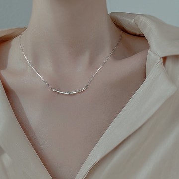 925純銀微笑項鏈女夏年新款潮毛衣鏈小眾設計感氣質ins鎖骨鏈