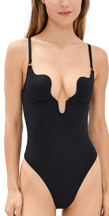 Fleur du Mal Le Stretch Micro U-Plunge Bodysuit Black M