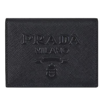 PRADA 經典浮雕LOGO防刮對開零錢短夾(黑)