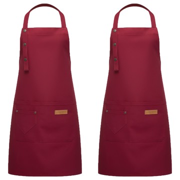 帆布防油防潑水多口袋烘焙耐用復古風日系職人圍裙 舒適透氣耐磨 男女均碼  紅色  2件