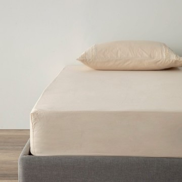 HOLA 和樂家居 奧可利 200織水洗棉床包 800g  雙人  米杏色