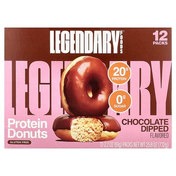 Legendary Foods, 蛋白甜甜圈，蘸巧克力，12 包，每包 2.2 盎司（61 克）