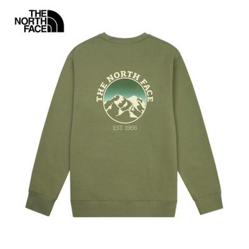 【The North Face 官方旗艦】北面男款綠色舒適大尺寸印花長袖大學T｜8F0KBO9