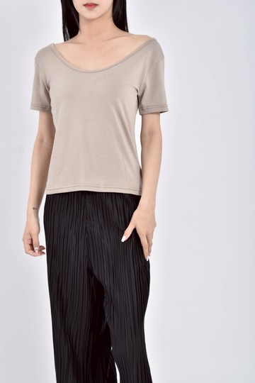 (S) 質感圓領棕色短袖上衣