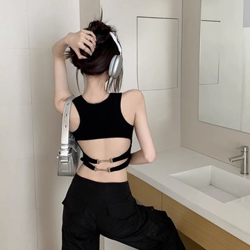 【FOH】吊帶背心 美式上衣 露背上衣 外穿 夏季背心 運動上衣 辣妹上衣 多巴胺穿搭 氣質上衣 ins 風衣服