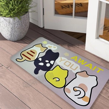 矽藻土軟地墊 加厚款 方形  80 x 40cm  咪咪等你 灰色 + 米白色 + 黃色  2片