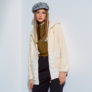 CLL巧玲瓏 毛呢拼接雙口袋抽繩連帽外套 3767920