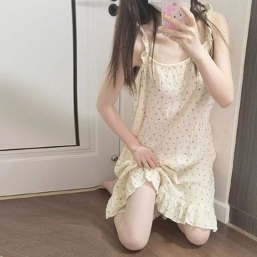 Xuan♥睡衣女甜美荷葉邊印花學生吊帶夏網紅ins新款薄款睡裙家居服