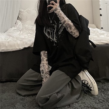 印花網紗打底衫女裝2022夏季新款冰絲薄款長袖內搭防曬上衣T恤潮