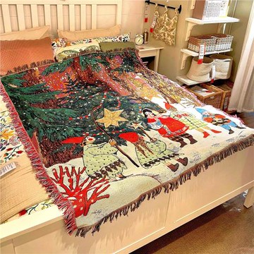 圣誕頌歌四季通用松鼠圣誕樹床頭毯鋪椅子沙發毯多用途毯露營毯