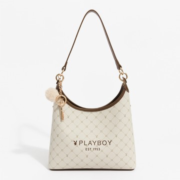 PLAYBOY - 肩背包附長背帶  Bunny Lattice系列 - 咖啡色